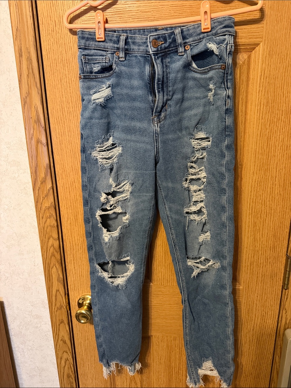 American Eagle Outfitters Distressed Blue Ripped High-Waist Jeans
